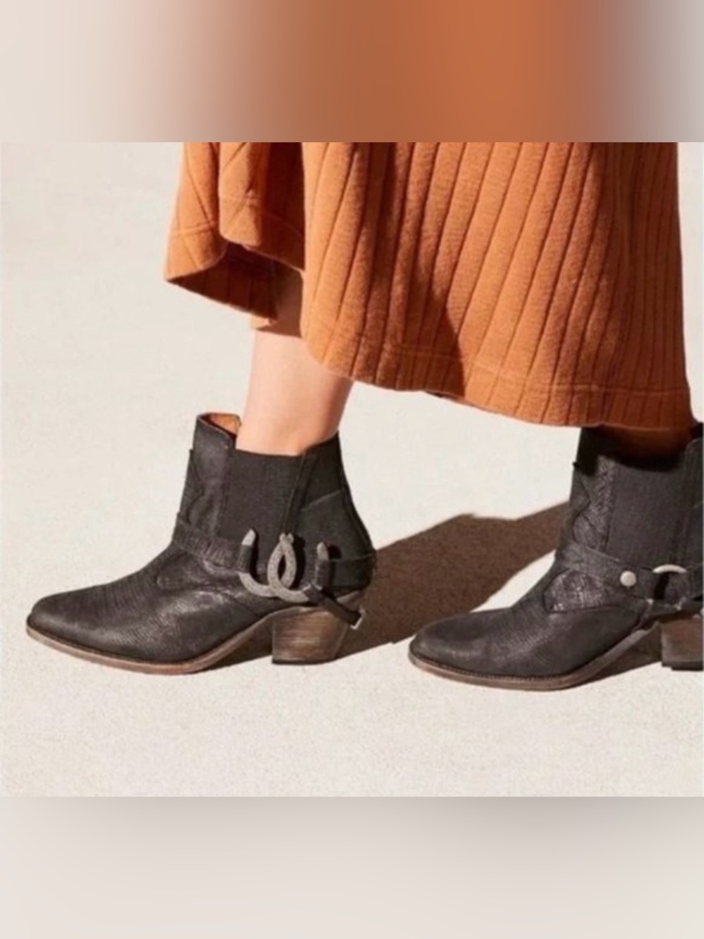 Free People “Lady Luck” Jeffrey Campbell Black Western Harness Ankle Boots
